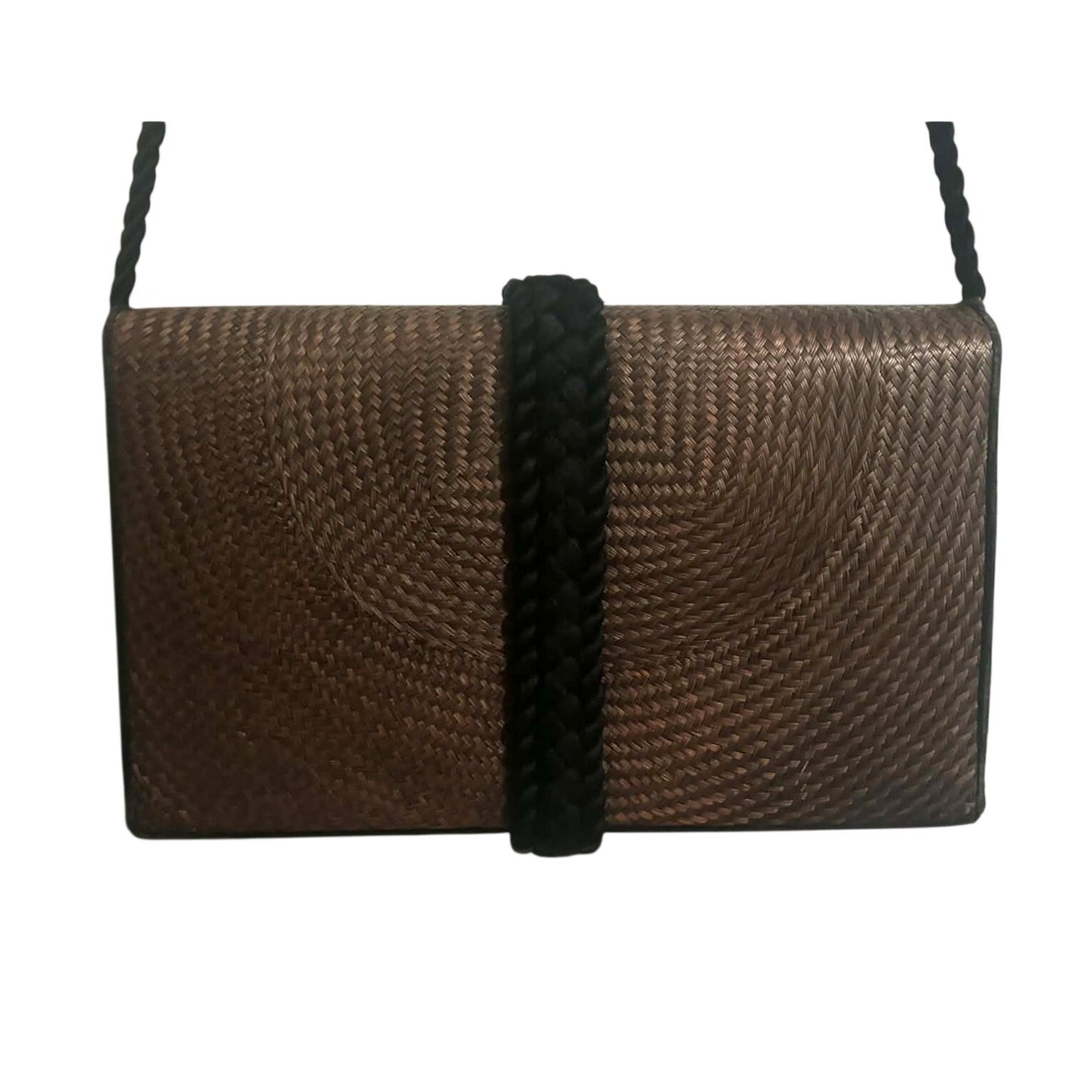 ONLY ONE!!! Vintage Cara Jacobs Woven Shoulder Crossbody Bag Brown Black Shell Accent