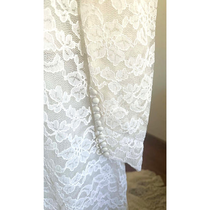 Vintage 1960s William Cahill Lace Wedding Dress with Train XS Antique Ivory