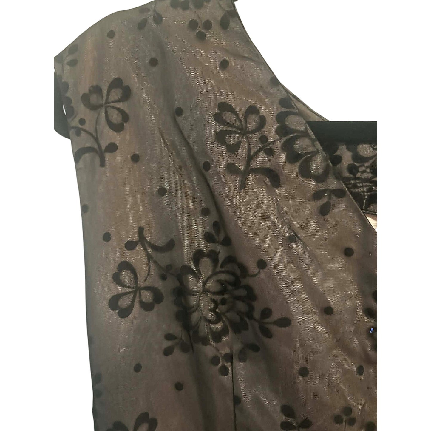 ONLY ONE!!! Vintage 1950s Black Flocked Tulle Cocktail Dress ~ Size S/M