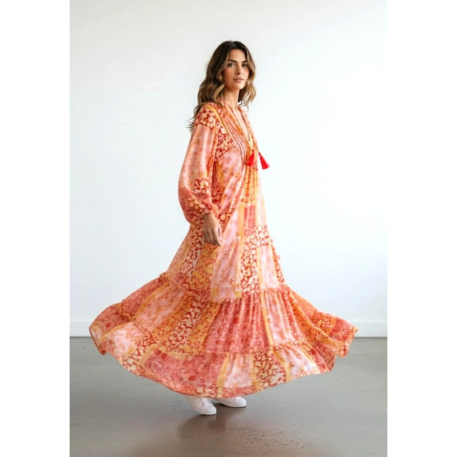 ONLY ONE!!! Talisman Boho Orange Floral Maxi Dress ~ Size Small