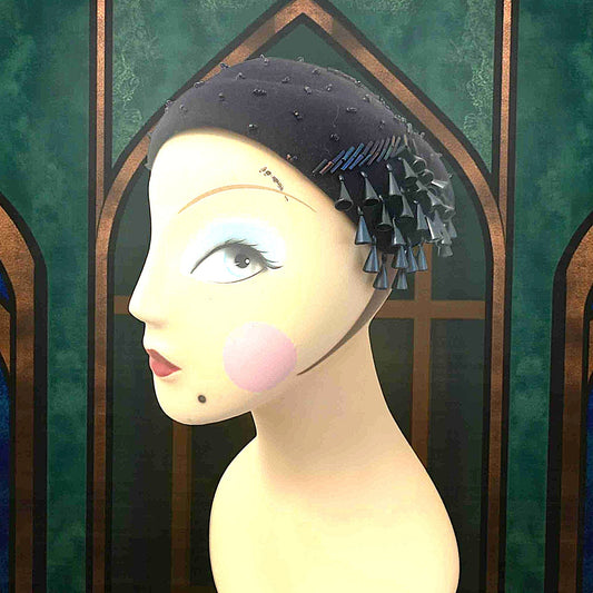 ONLY ONE!!! Vintage 1950s Navy Beaded Cocktail Half Hat – Jami Exclusive