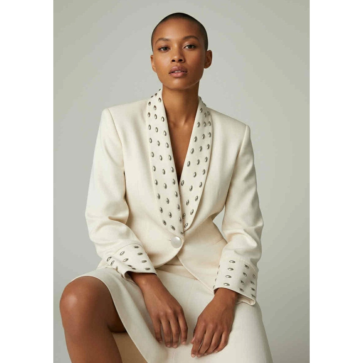 ONLY ONE!!! Vintage Chetta B Cream Grommet-Detail Skirt Suit ~ Size 8