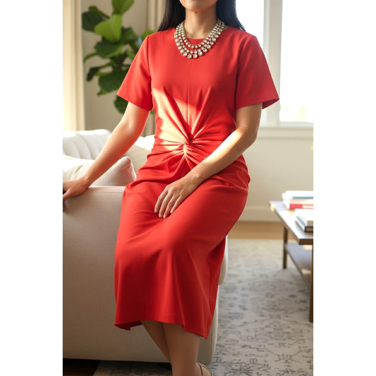 ONLY ONE!!! Böhmé Orange Knot-Front Midi Dress XS – Viscose Linen Blend