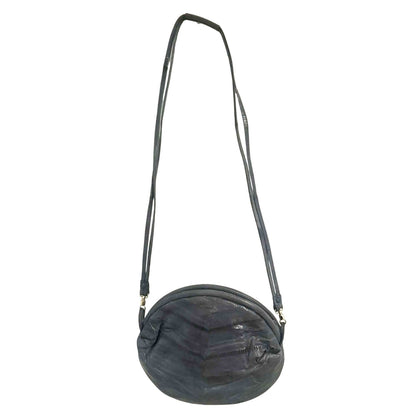 Vintage Gray Leather Crossbody Shoulder Bag | Reptile-Embossed | Convertible Clutch