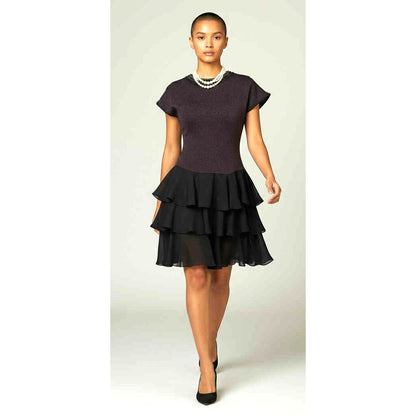 ONLY ONE!!! Vintage Late Edition Black Silver Sparkle Stretchy Dress ~ Ruffle Skirt Size 8