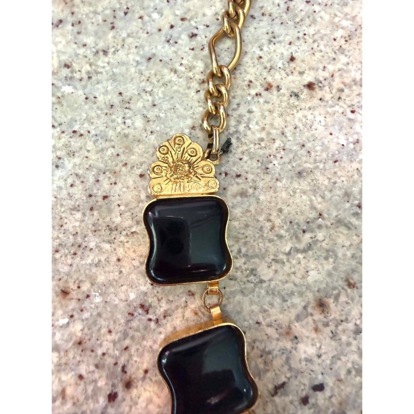 Vintage 1980s Black & Gold Statement Necklace & Earring Set