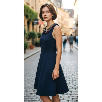 ModCloth Retro-Inspired Navy Fit & Flare Dress – Size M