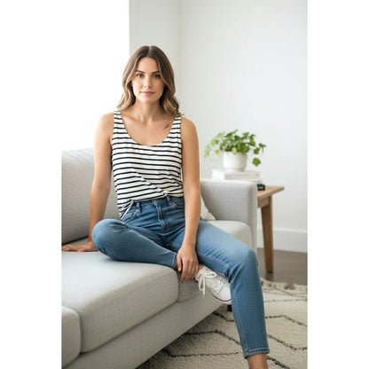 cabi Striped Charm Tank Top | Navy Stripe | Curated Classic