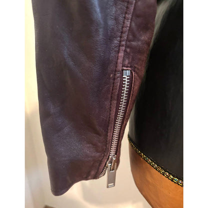ONLY ONE!!! Amaryllis Distressed 100% Leather Moto Deep Jacket Purple Asymmetric Zip ~ Size S