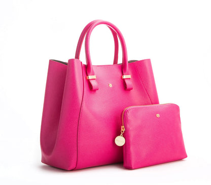Jane - Hot Pink Vegan Leather Satchel & Makeup Pouch