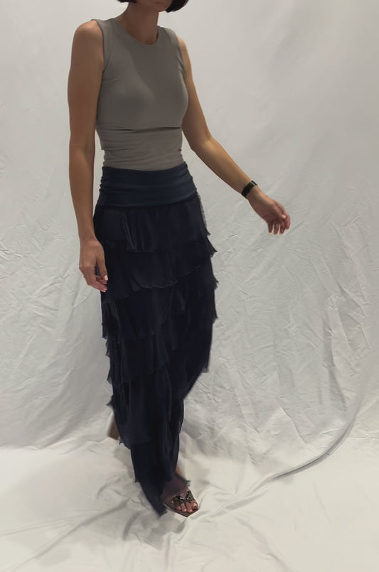 Elisa Silk Ruffle Skirt – Versatile One-Size Made in Italy