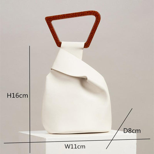 Luxury Leather Bucket Shoulder Bag with Acrylic Handle – Crossbody Convertible