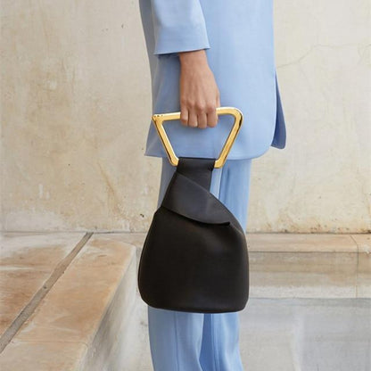 Luxury Leather Bucket Shoulder Bag with Acrylic Handle – Crossbody Convertible