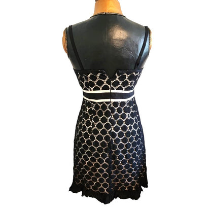 Nanette Lepore Black Lace Cocktail Dress with Ivory Grosgrain Ribbon – Size 6
