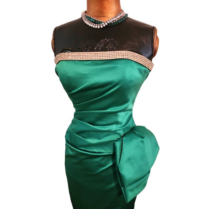 ONLY ONE!!! Vintage Julie Duroche After Five Saks Fifth Avenue Satin Green Strapless Gown ~ Size 6