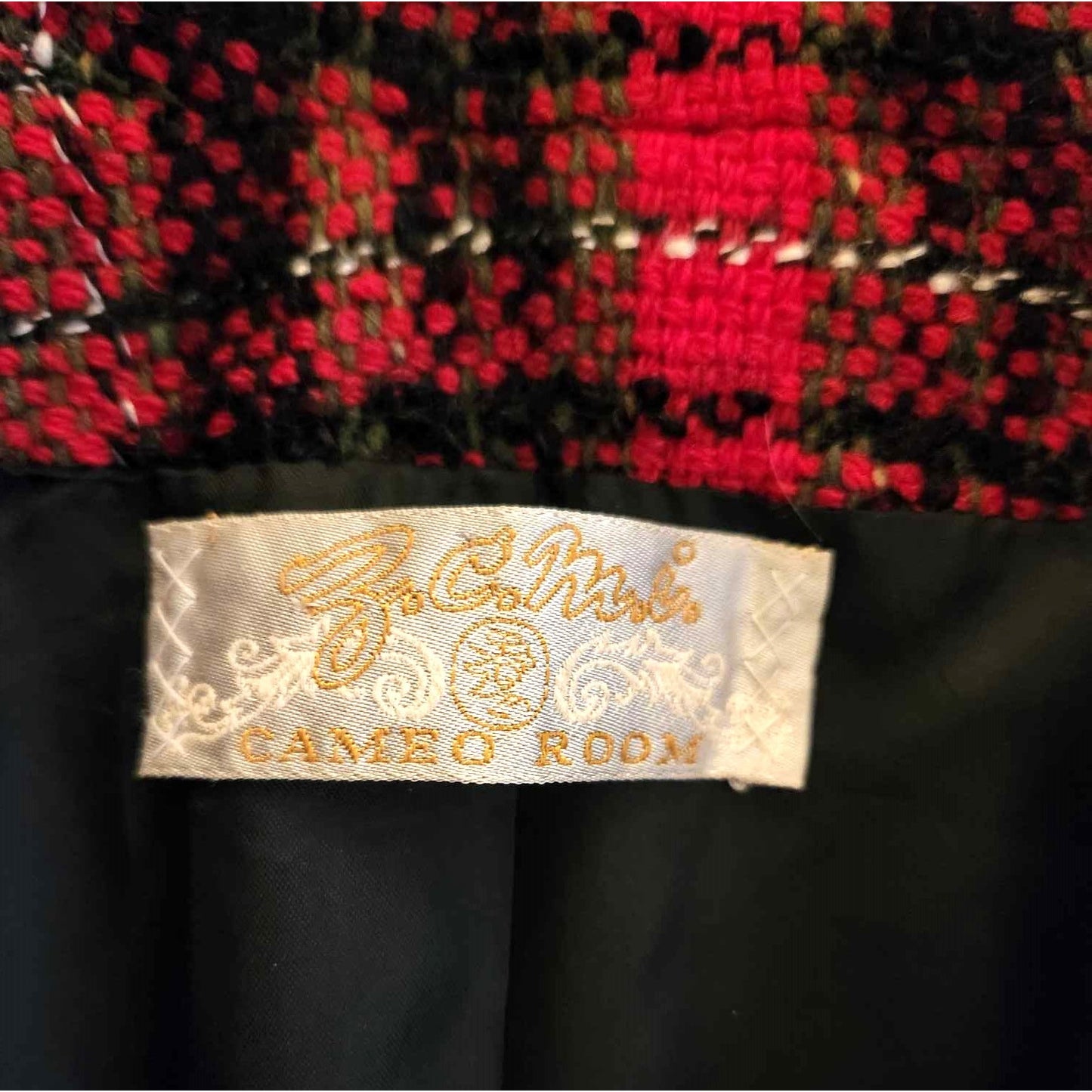 ONLY ONE!!! Vintage Z.C.M.I. Cameo Room 1960s Check Tweed Jacket w/Belt Fringe ~ Size S/M