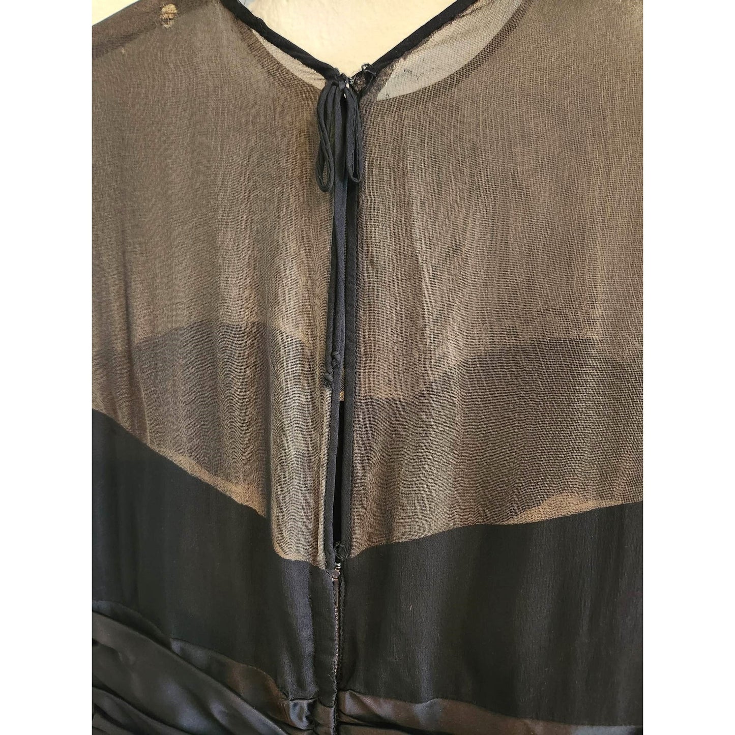 ONLY ONE!!! Vintage 1950s Black Chiffon Cocktail Dress – Sheer Illusion Bodice & Full Swing Skirt