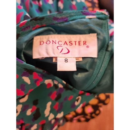 ONLY ONE!!! Vintage Doncaster Teal Chiffon Animal Print Drop Waist Dress Handkerchief Hem 8