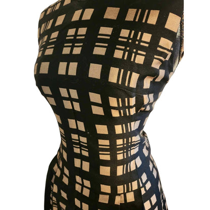 ONLY ONE!!! Vintage David Smith Black Gold Check Sleeveless Pleated Dress S