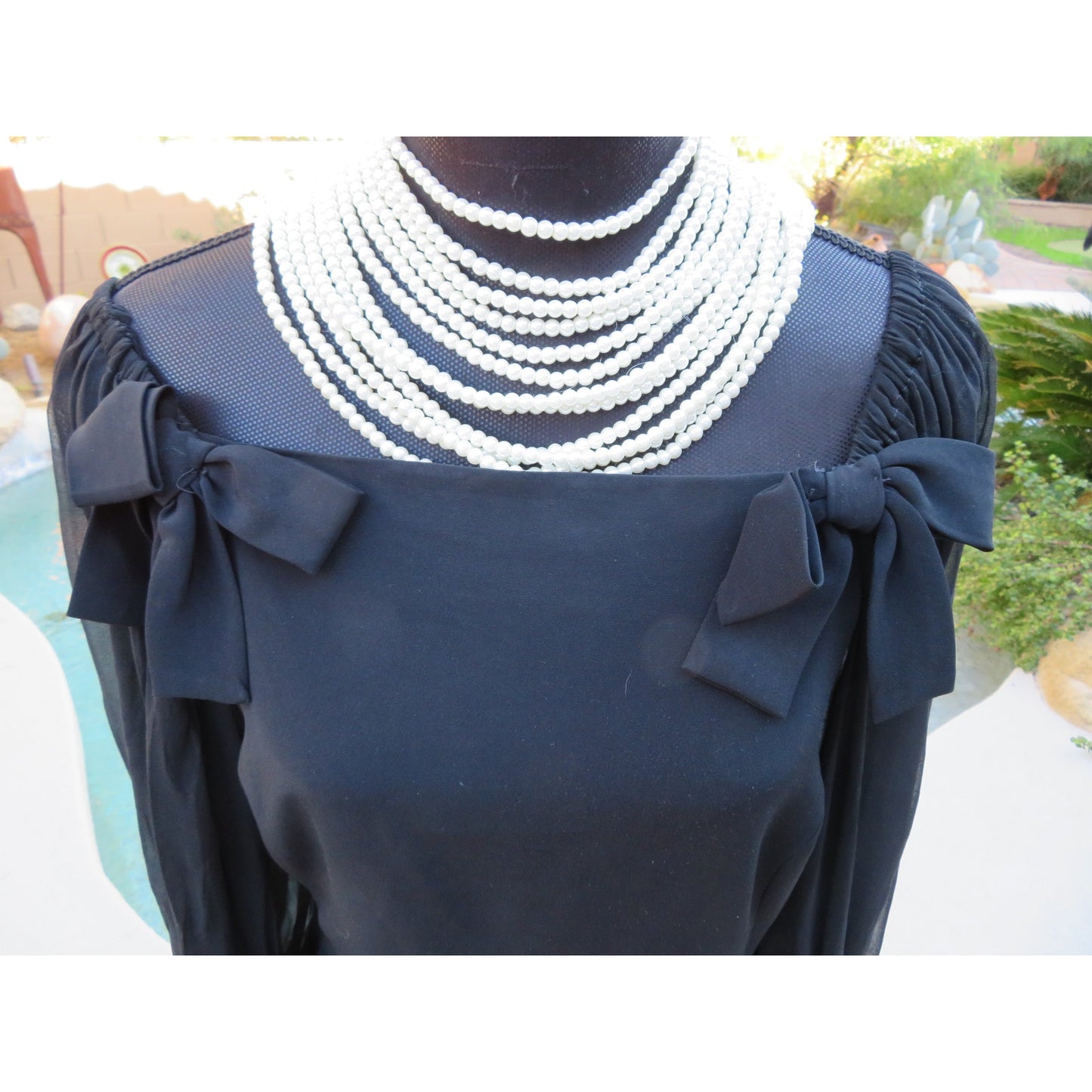 ONLY ONE!!! Vintage 1980s Capriccio Black Cocktail Dress with Sheer Sleeves ~ Size 10