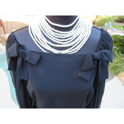 ONLY ONE!!! Vintage 1980s Capriccio Black Cocktail Dress with Sheer Sleeves ~ Size 10