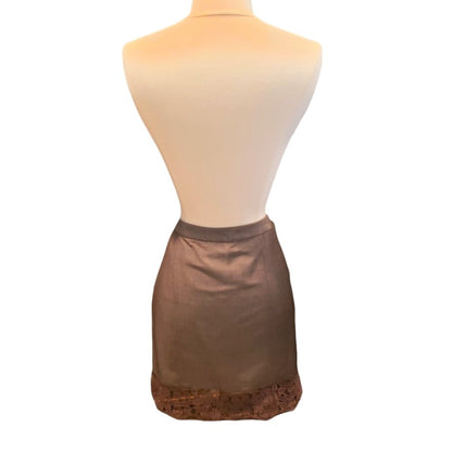 Tracy Reese Brown Mini Skirt Size 6 Lace Hem Designer Wool Mohair Blend Pockets