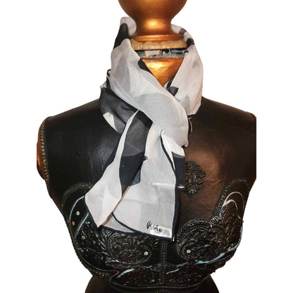 ONLY ONE!!! Vintage Vera Neumann Signed Black & White Silk Chiffon Oblong Scarf