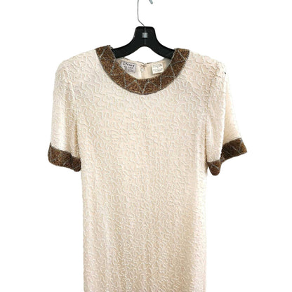 ONLY ONE!!! Vintage Stenay 100% Silk White Gold Beaded Dress ~ Size 4