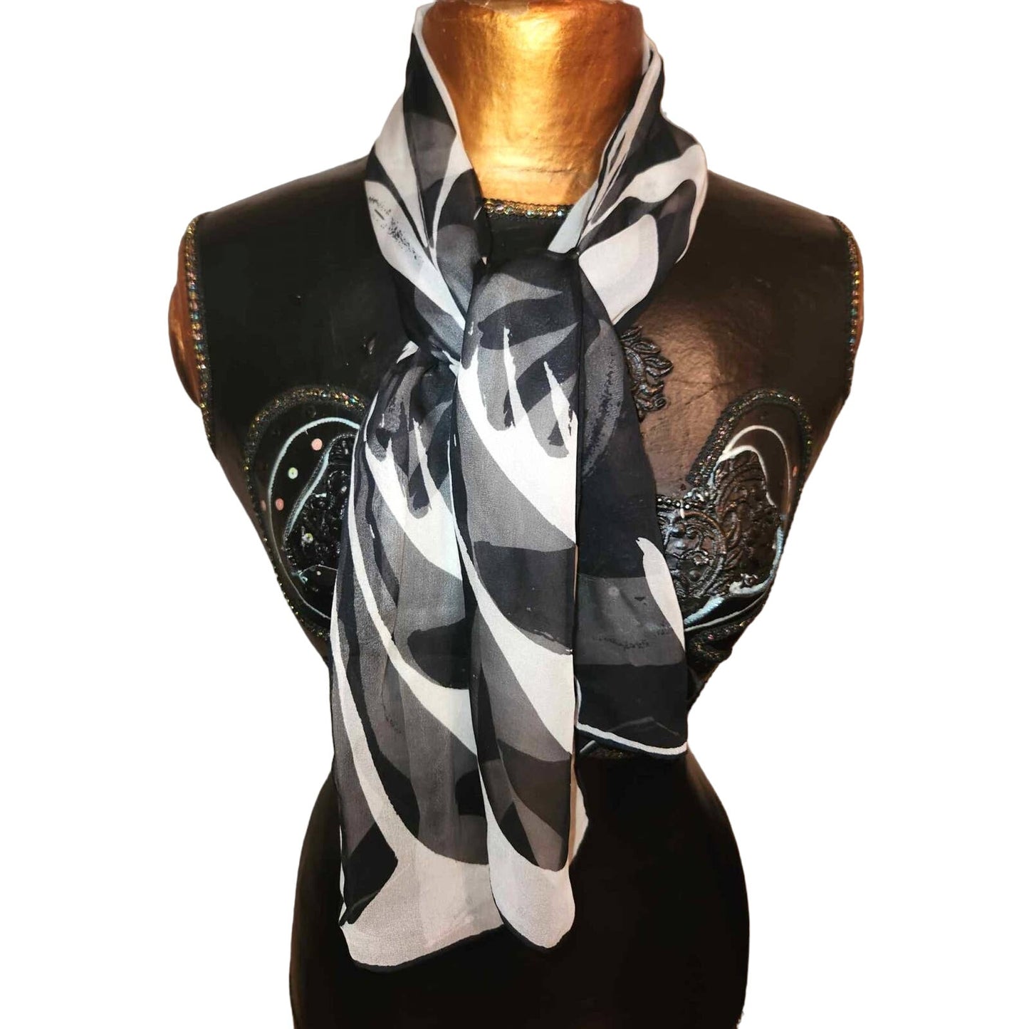 ONLY ONE!!! Vintage Vera Neumann Signed Black & White Silk Chiffon Oblong Scarf
