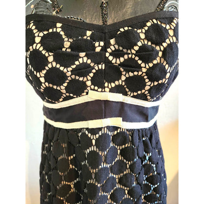 Nanette Lepore Black Lace Cocktail Dress with Ivory Grosgrain Ribbon – Size 6