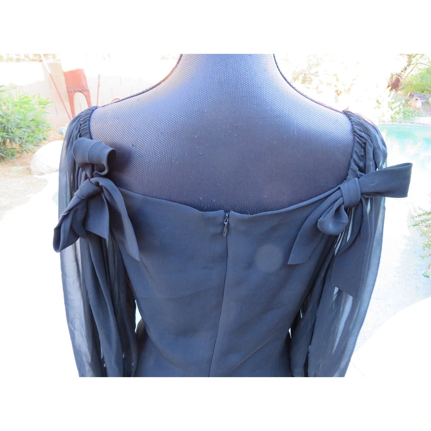 ONLY ONE!!! Vintage 1980s Capriccio Black Cocktail Dress with Sheer Sleeves ~ Size 10