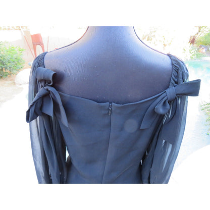 ONLY ONE!!! Vintage 1980s Capriccio Black Cocktail Dress with Sheer Sleeves ~ Size 10