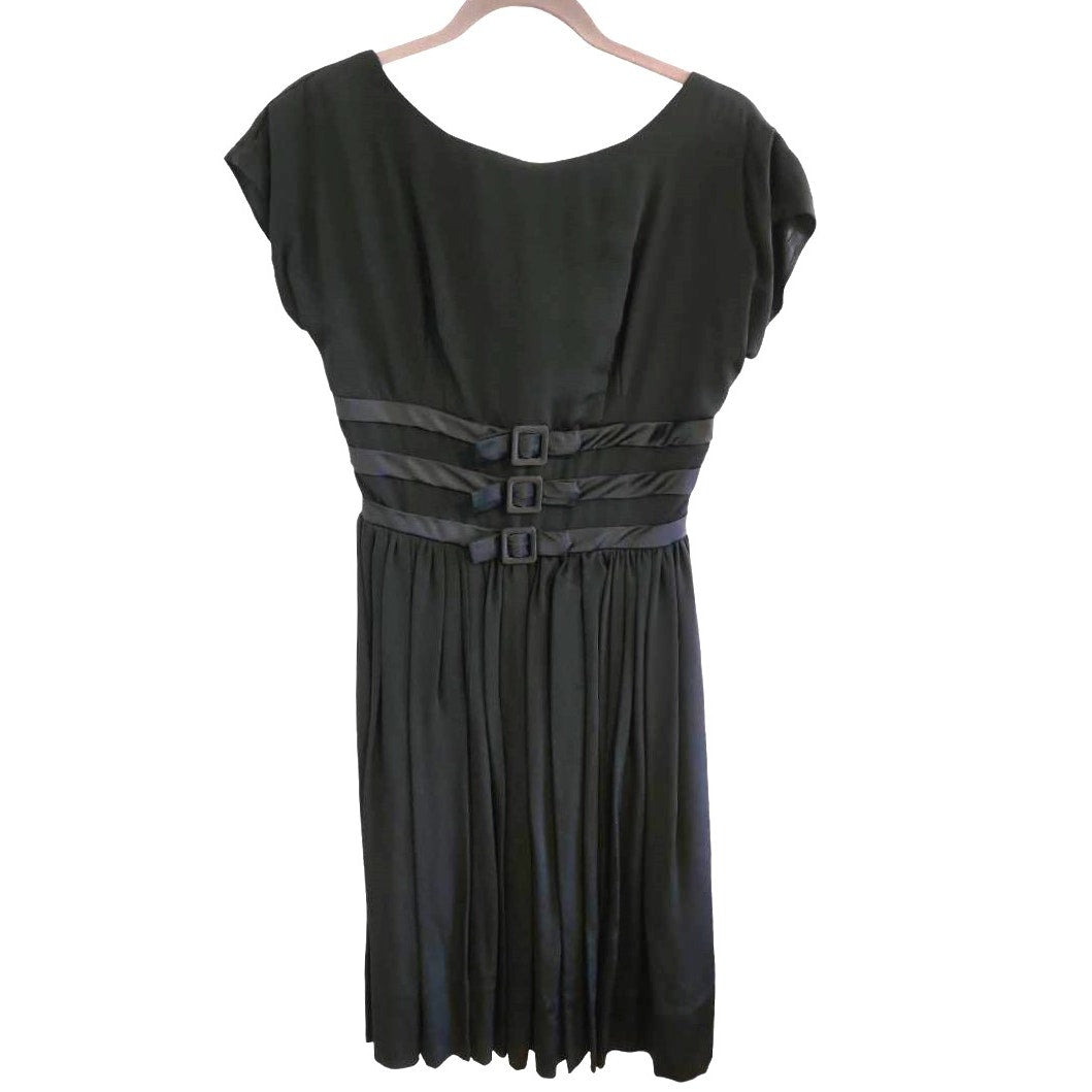 ONLY ONE!!! Vintage 1960s Black Crepe A-Line Dress Size S/M