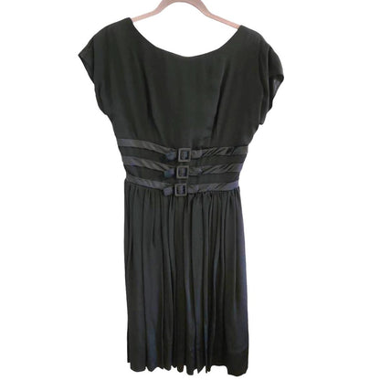 ONLY ONE!!! Vintage 1960s Black Crepe A-Line Dress Size S/M