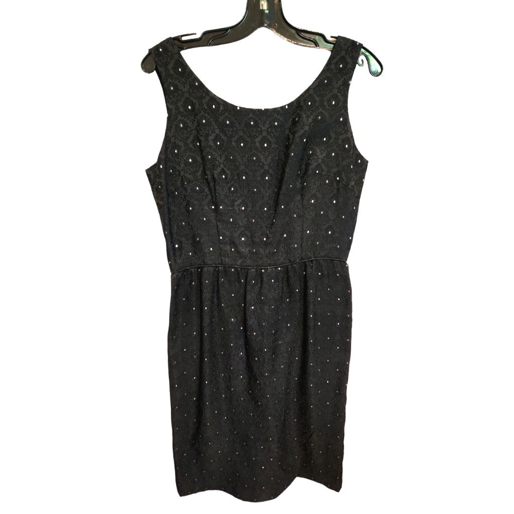 ONLY ONE!!! Vintage 1960s Black Sleeveless Brocade Cocktail Dress w/Silver Metallic Dots ~ Size M/L