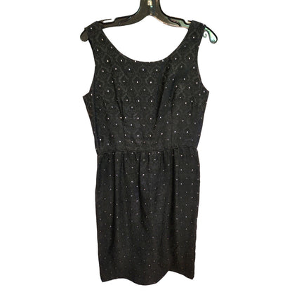 ONLY ONE!!! Vintage 1960s Black Sleeveless Brocade Cocktail Dress w/Silver Metallic Dots ~ Size M/L