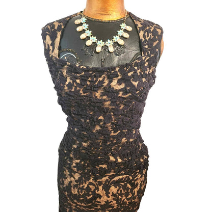 ONLY ONE!!! Tadashi Shoji Black Lace & Nude Illusion Cocktail Dress – Size 8