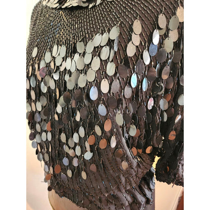 ONLY ONE!!! Vintage Oleg Cassini Black Sequin Beaded Silk Top ~ Size M/L