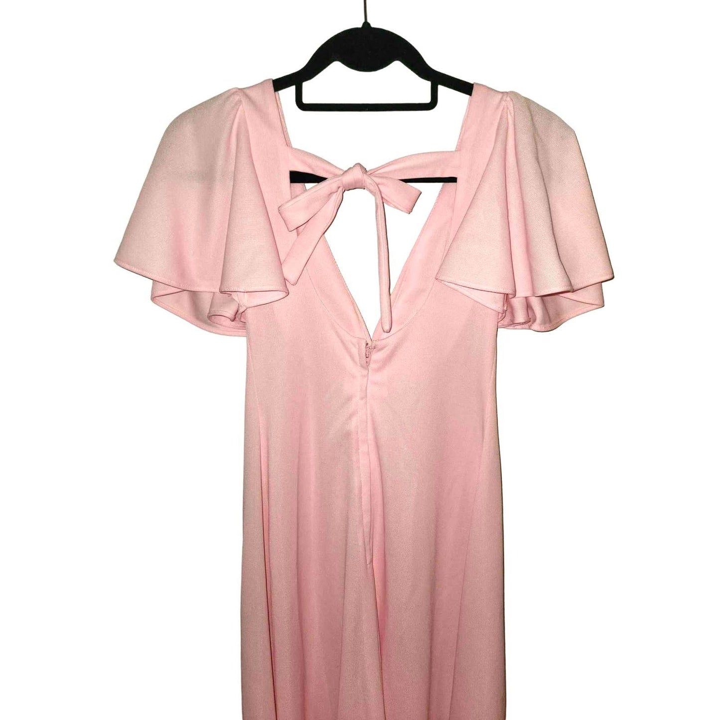 ONLY ONE!!! Vintage 1970s Pink Polyester Maxi Dress w/Bow Tie in Back Sz XS/S