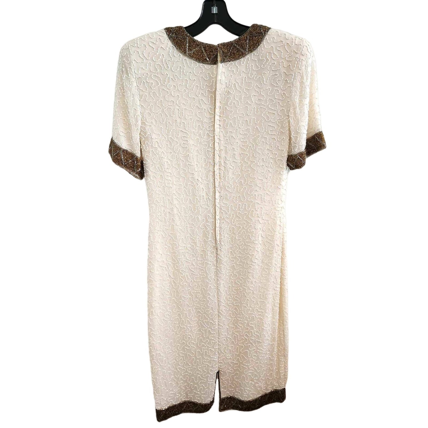 ONLY ONE!!! Vintage Stenay 100% Silk White Gold Beaded Dress ~ Size 4