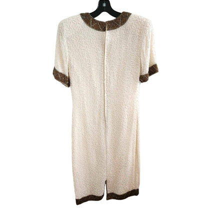 ONLY ONE!!! Vintage Stenay 100% Silk White Gold Beaded Dress ~ Size 4