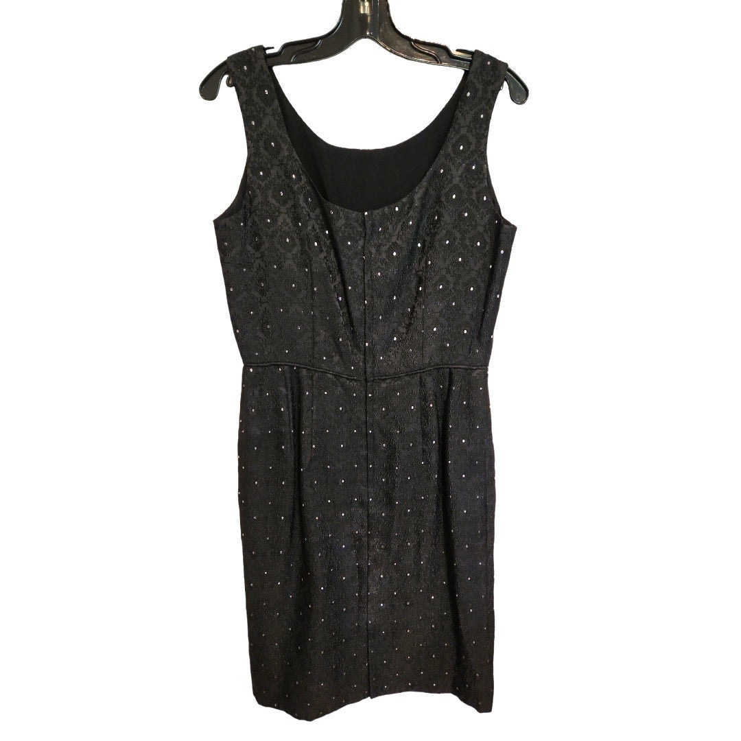 ONLY ONE!!! Vintage 1960s Black Sleeveless Brocade Cocktail Dress w/Silver Metallic Dots ~ Size M/L