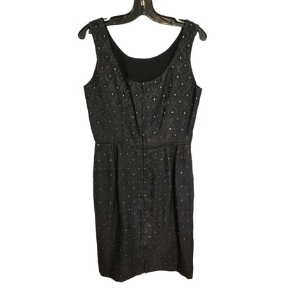 ONLY ONE!!! Vintage 1960s Black Sleeveless Brocade Cocktail Dress w/Silver Metallic Dots ~ Size M/L