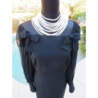 ONLY ONE!!! Vintage 1980s Capriccio Black Cocktail Dress with Sheer Sleeves ~ Size 10