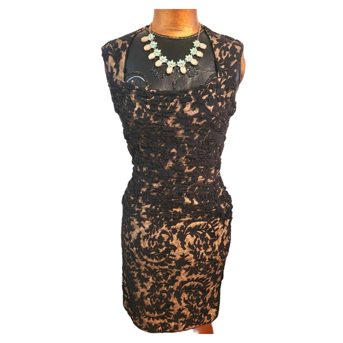 ONLY ONE!!! Tadashi Shoji Black Lace & Nude Illusion Cocktail Dress – Size 8