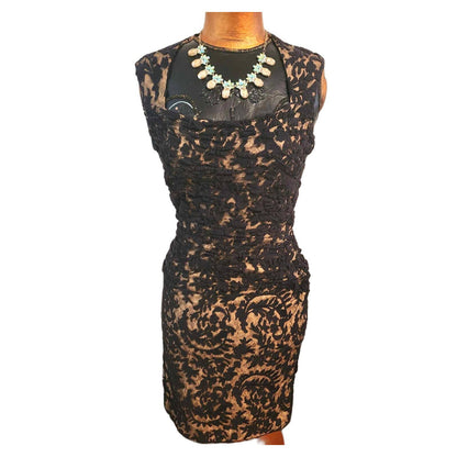 ONLY ONE!!! Tadashi Shoji Black Lace & Nude Illusion Cocktail Dress – Size 8