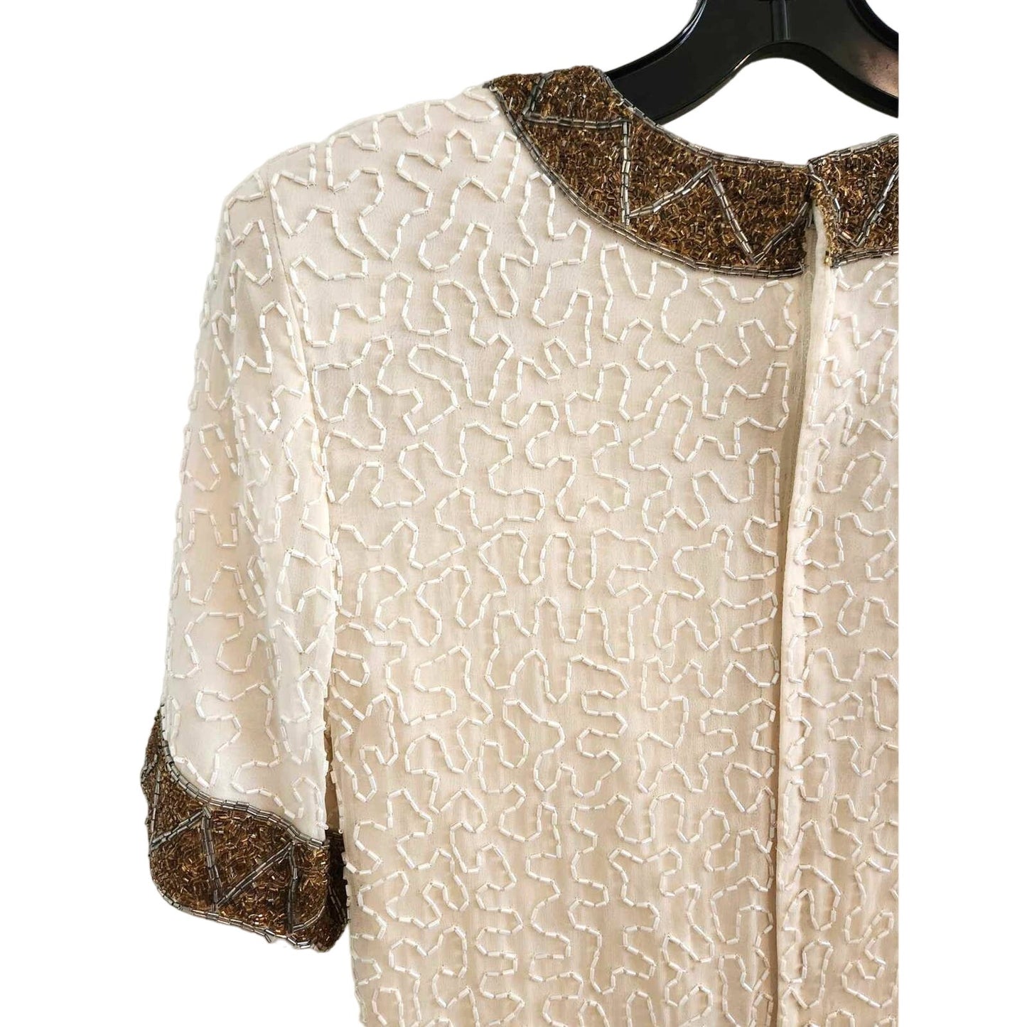 ONLY ONE!!! Vintage Stenay 100% Silk White Gold Beaded Dress ~ Size 4