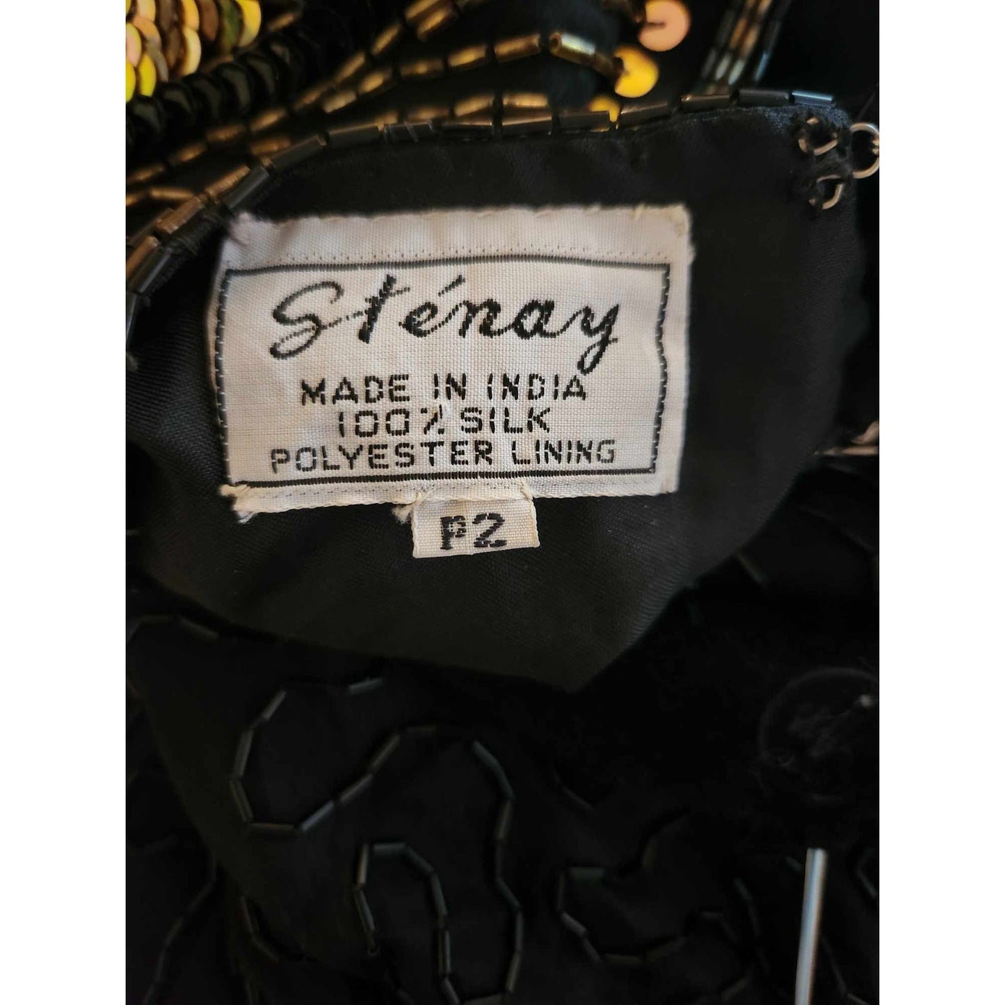 ONLY ONE!!! Vintage 1980s Stenay Black Gold Sequin Beaded Silk Dress ~ Petite 2