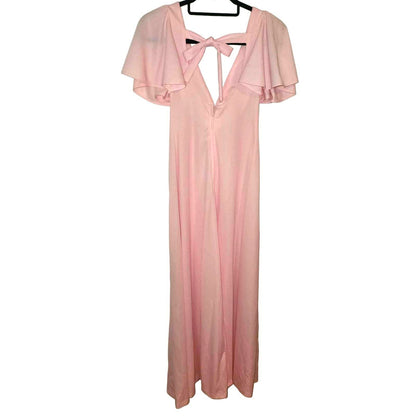 ONLY ONE!!! Vintage 1970s Pink Polyester Maxi Dress w/Bow Tie in Back Sz XS/S