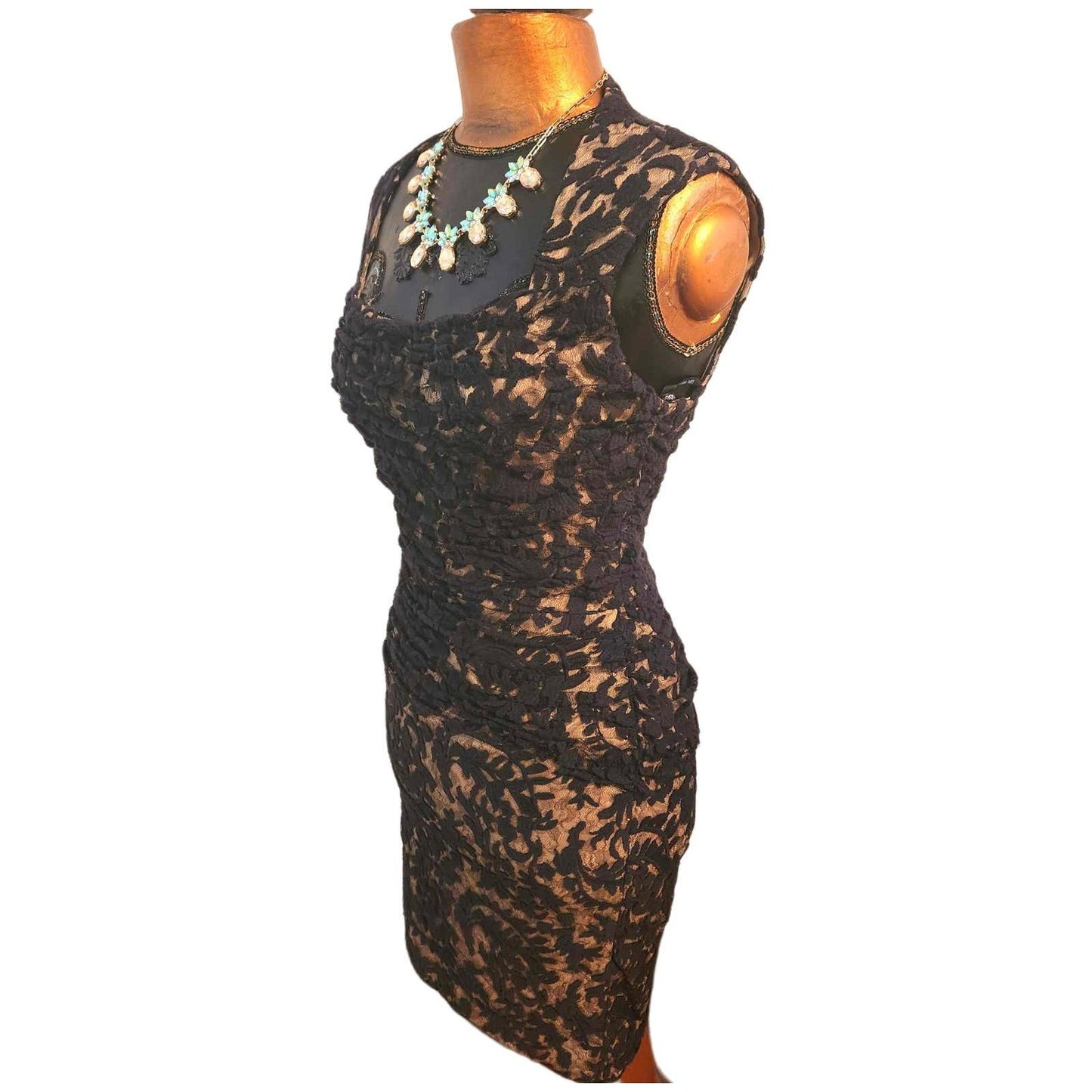 ONLY ONE!!! Tadashi Shoji Black Lace & Nude Illusion Cocktail Dress – Size 8